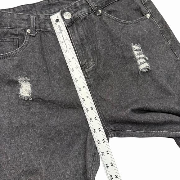 Romwe Black Distressed Jeans Sz 36 Checker Patch Ripped Straight Fit Punk - Picture 5 of 11